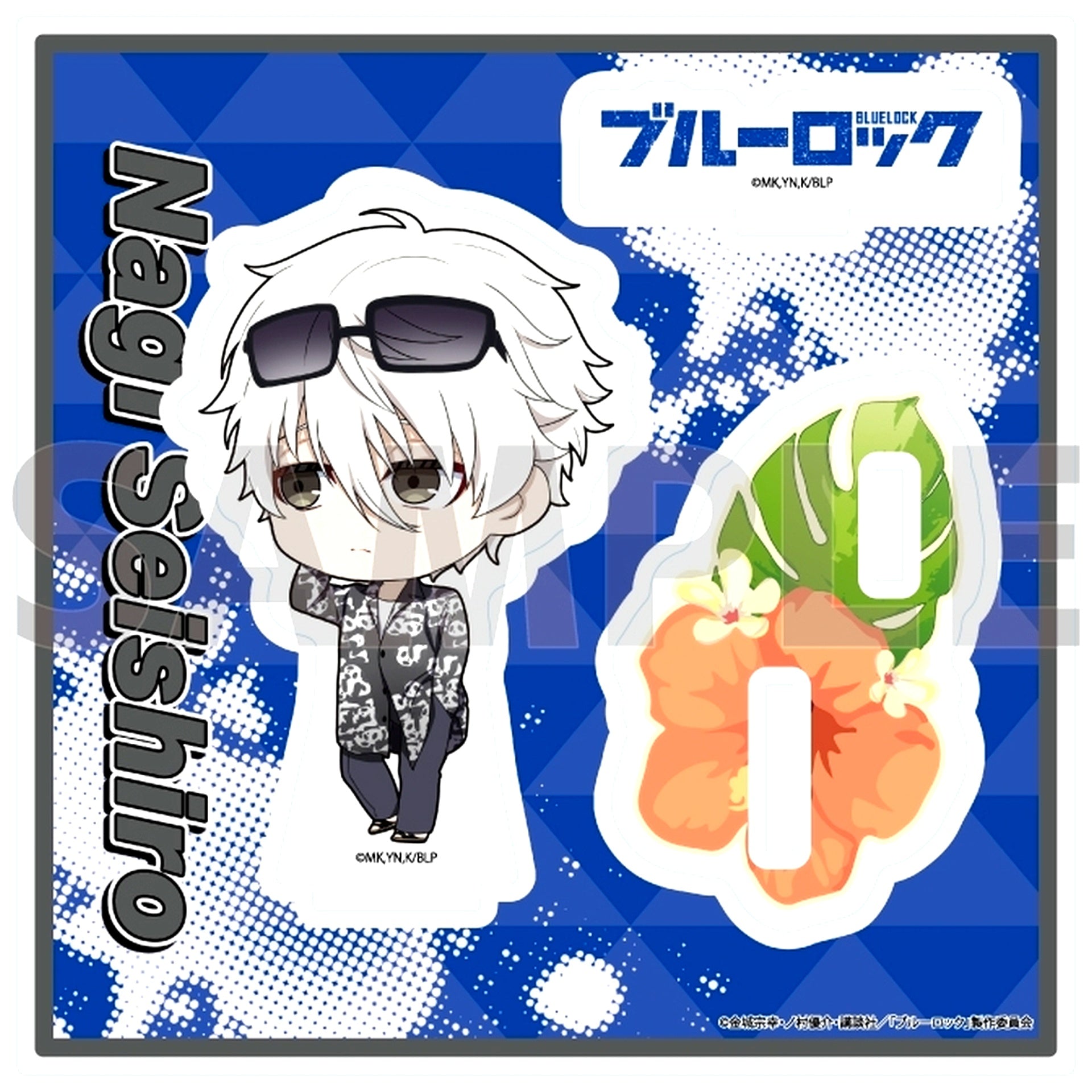 Seishiro Nagi 05. Sunglasses Ver. Mini Character Illustration Acrylic Stand Plate Blue Lock [USED]