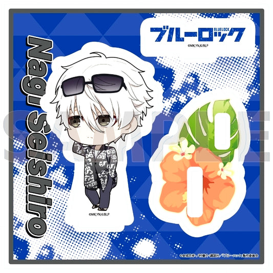 Seishiro Nagi 05. Sunglasses Ver. Mini Character Illustration Acrylic Stand Plate Blue Lock [USED]