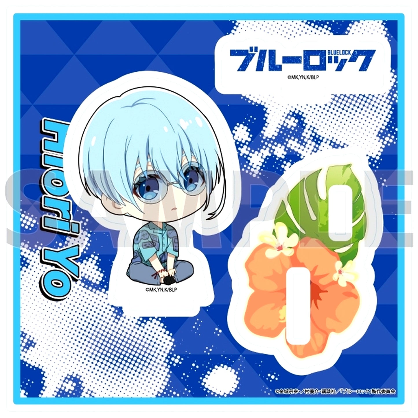 Yo Hiori 11. Sunglasses Ver. Mini Character Illustration Acrylic Stand Plate Blue Lock [USED]