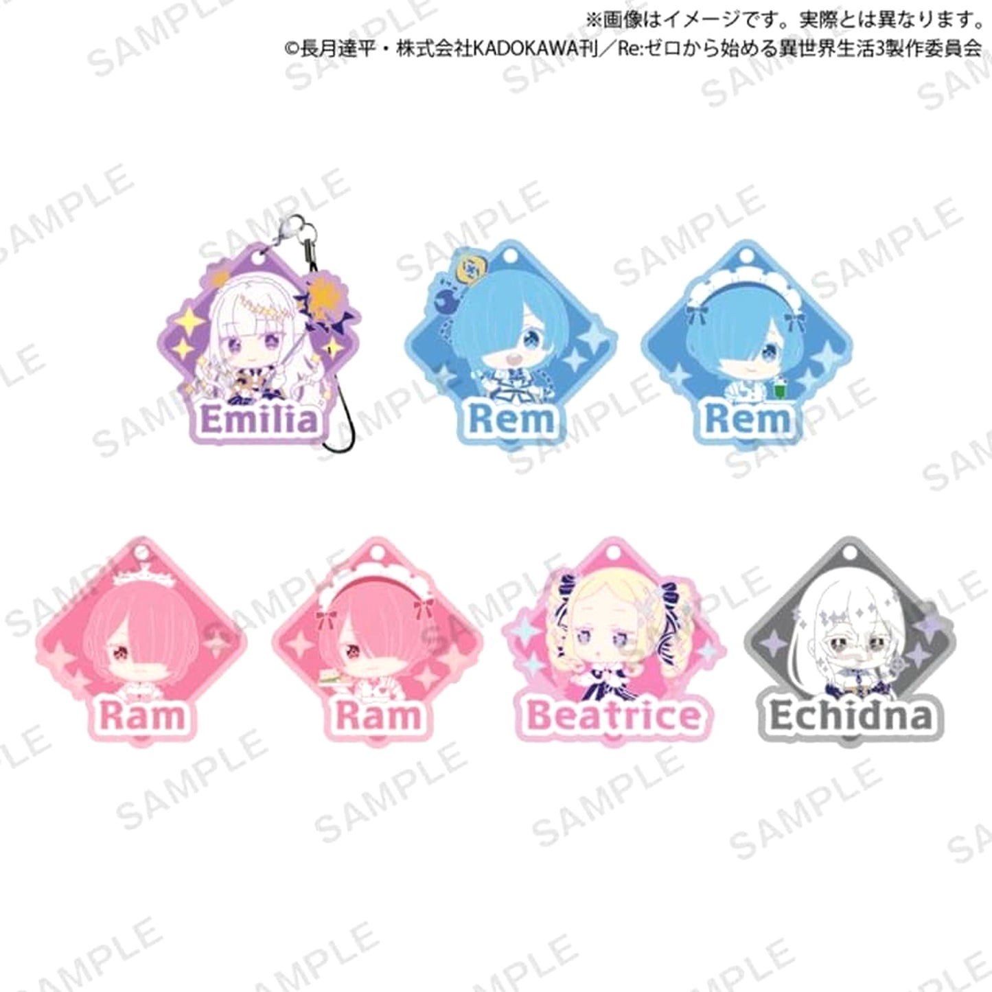 Re:ZERO -Starting Life in Another World- Emilia & Others All 7 Types Set Capsule Rubber Strap Art Birthday Life 2025 Ver. Keychains [USED]