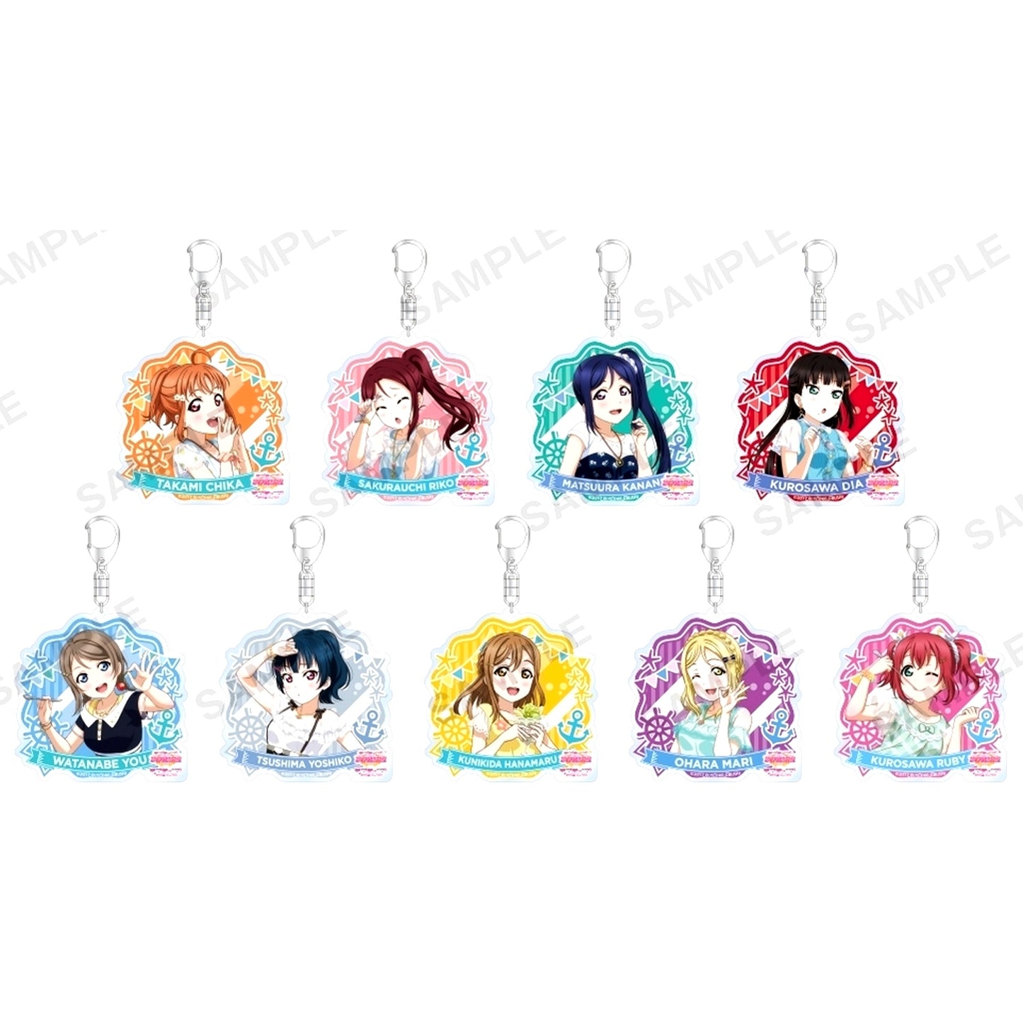 Set of 9 Love Live! School Idol Festival Trading Acrylic Keychain Aqours Summer Night Ver. [USED]