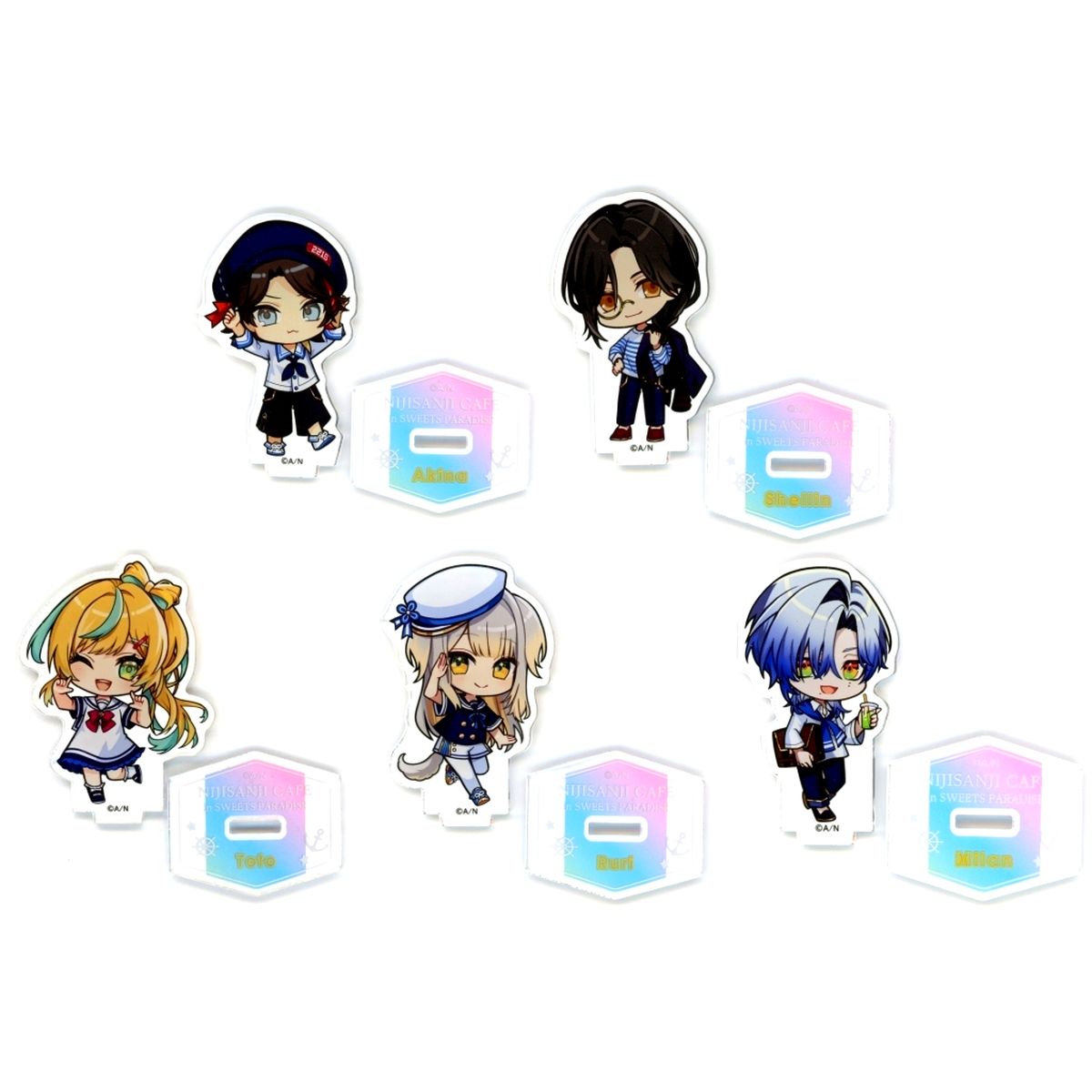 Set of 5 Virtual YouTuber Nijisanji x SWEETS PARADISE Vol.12 Mini Character Trading Acrylic Stand Marine Look Ver. [USED]