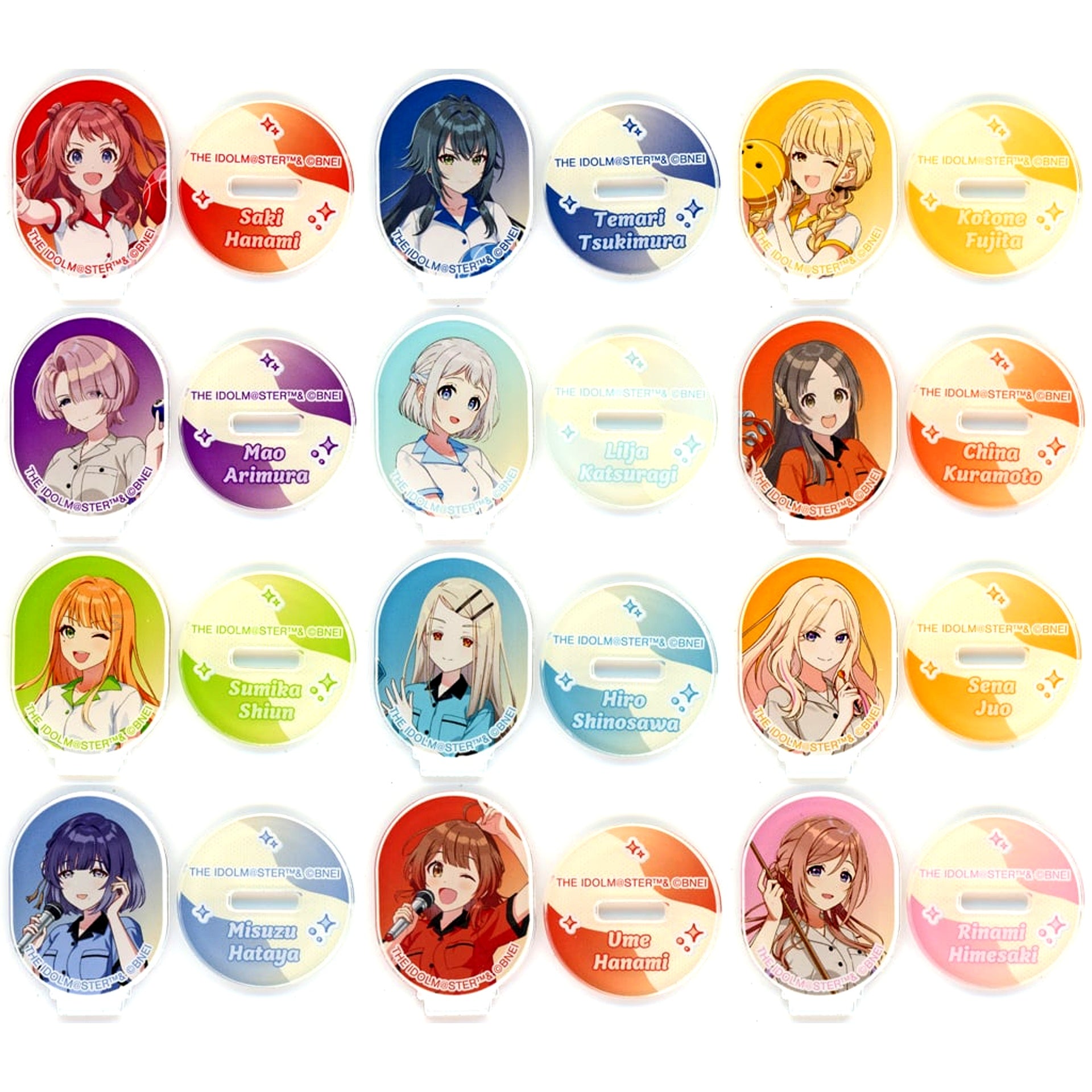 Set of 12 Gakuen Idolmaster Trading Mini Acrylic Stand Drawn Bowling Shirt Ver. Round1 [USED]