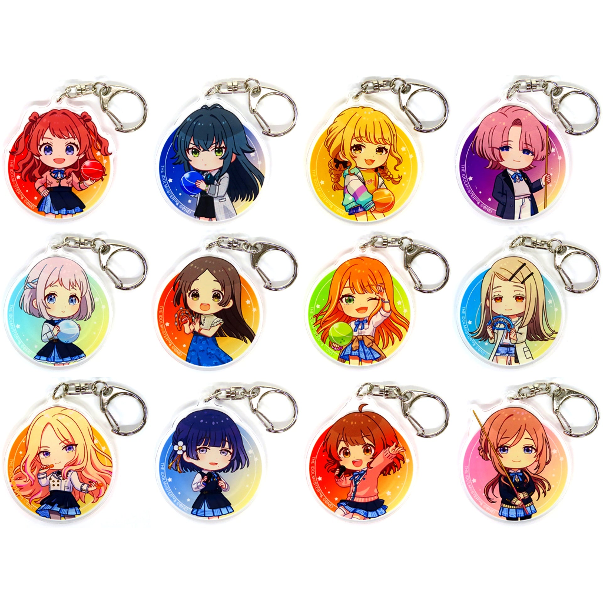 Set of 12 Gakuen Idolmaster Trading Chibi Character After School Outing Ver. Acrylic Keychain Gakuen Idolmaster x ROUND1 [USED]