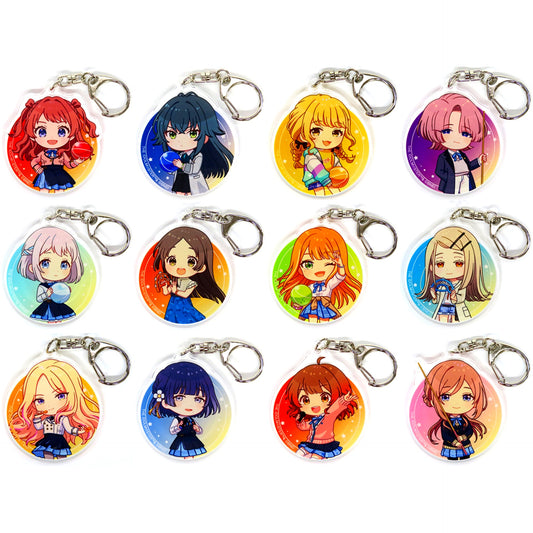Set of 12 Gakuen Idolmaster Trading Chibi Character After School Outing Ver. Acrylic Keychain Gakuen Idolmaster x ROUND1 [USED]