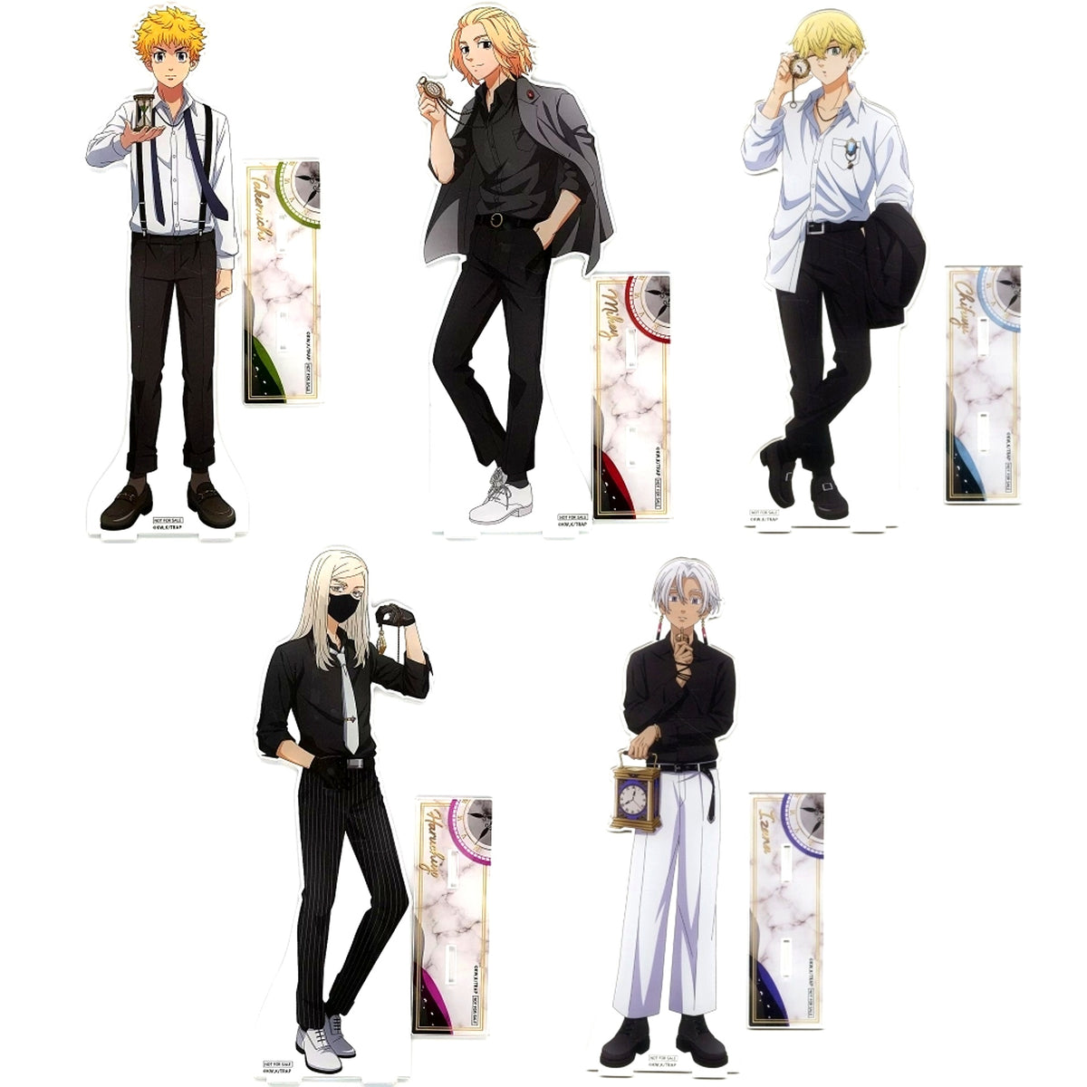 Set of 5 Tokyo Revengers Happiness Button Box Monotone Outfit x Clock Happiness Prize BIG Acrylic Stand [USED]