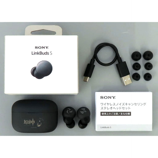 Genshin Impact Element Symbol Right Electro/Left Anemo Wireless Noise Cancelling Stereo Headset WF-LS900N/GI Black Sony Collaboration Model Made-to-Order Limited [USED]
