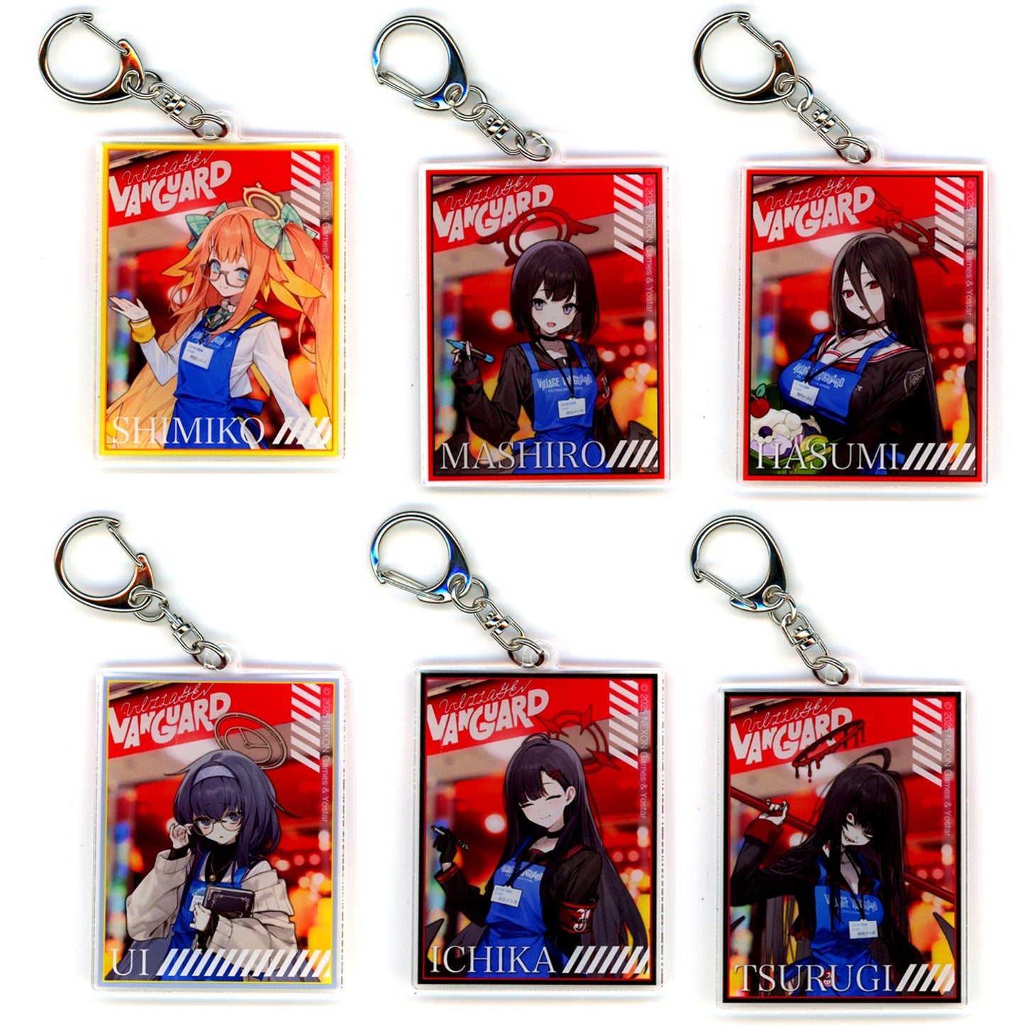Set of 6 Blue Archive Trading Acrylic Keychain Village Vanguard [USED]