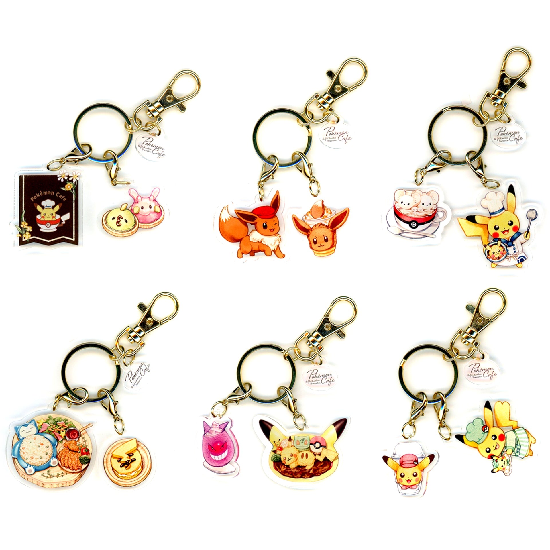 Set of 6 Pokemon Acrylic Keychain Collection Pokemon Cafe & Pikachu Sweets Pokemon Center Limited [USED]