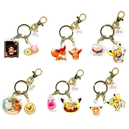 Set of 6 Pokemon Acrylic Keychain Collection Pokemon Cafe & Pikachu Sweets Pokemon Center Limited [USED]