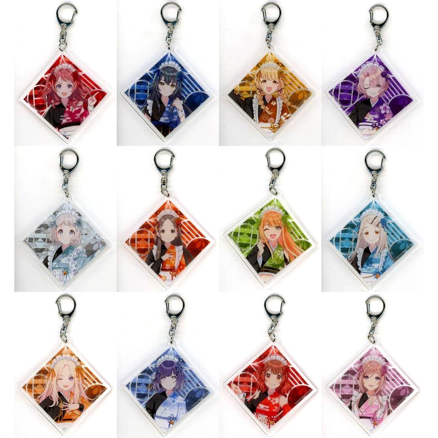 Set of 12 Gakuen Idolmaster Acrylic Keychain 05 Kimono Maid Ver. Drawn Illustration Nippon Gourmet Kaido [USED]