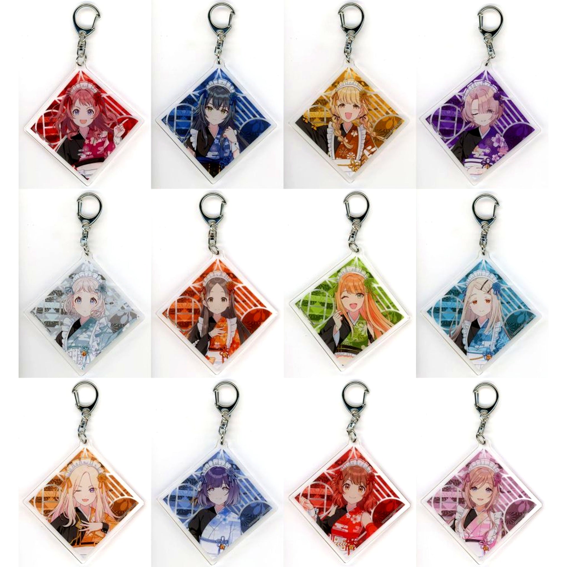 Set of 12 Gakuen Idolmaster Acrylic Keychain 05 Kimono Maid Ver. Drawn Illustration Nippon Gourmet Kaido [USED]