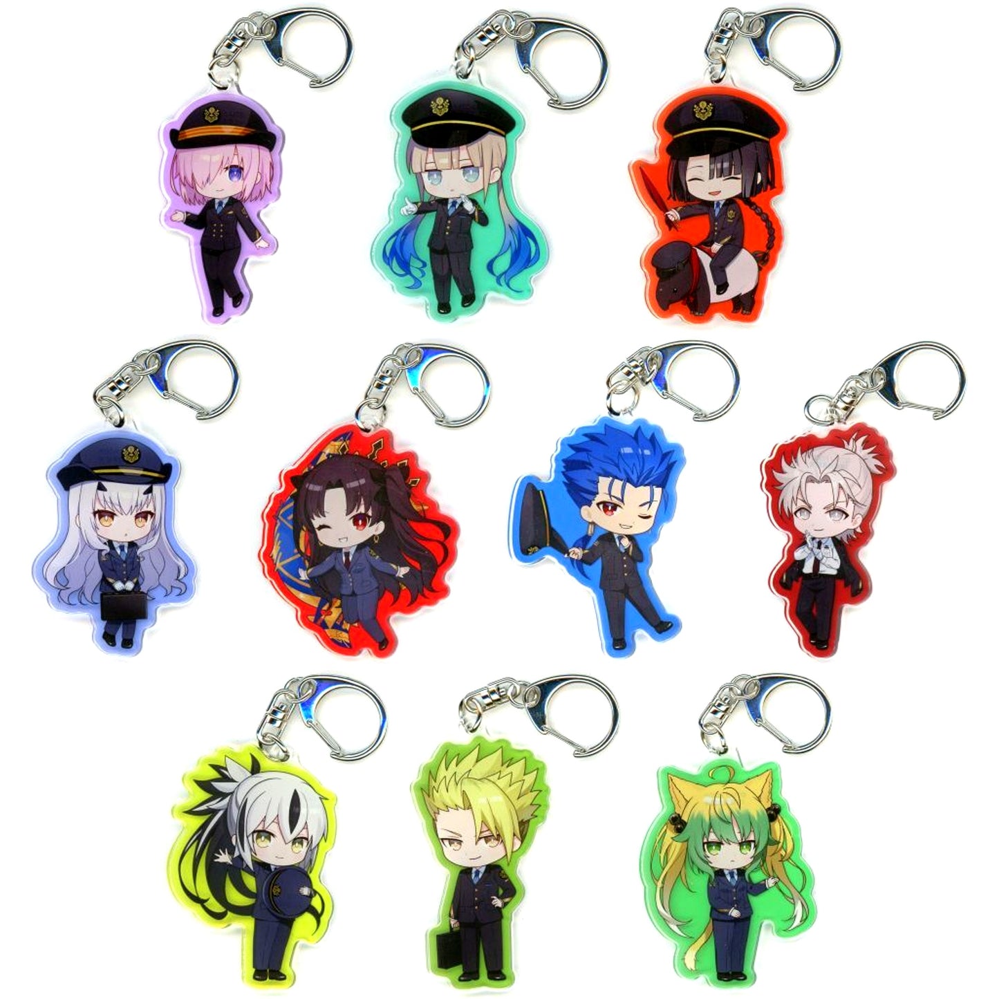 Set of 10 Oshi Tabi JR Central x Fate/Grand Order Grand Journey Fascinating City Nagoya Trading Chibi Character Oshi Tabi Collabo Ver. Acrylic Keychain [USED]
