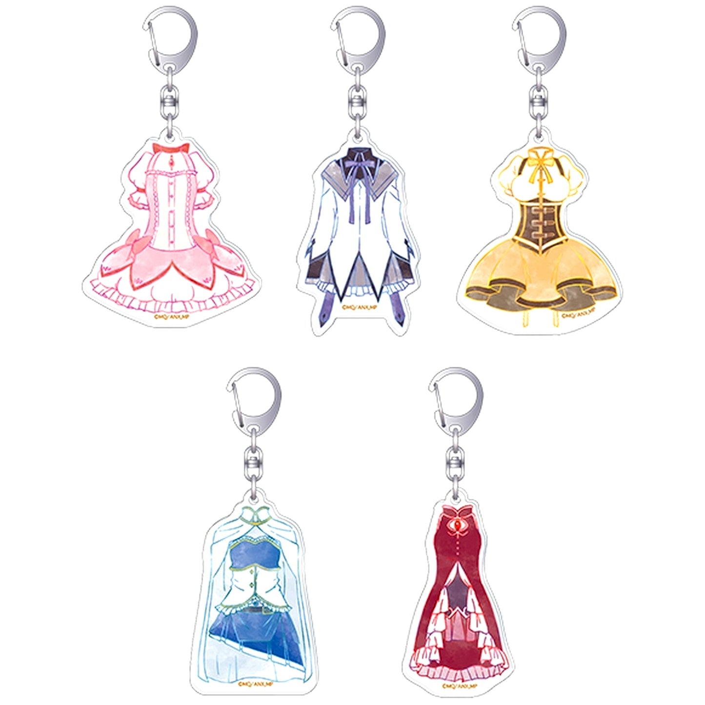 Set of 5 Puella Magi Madoka Magica Acrylic Keychain Collection Magical Girl Outfit [USED]
