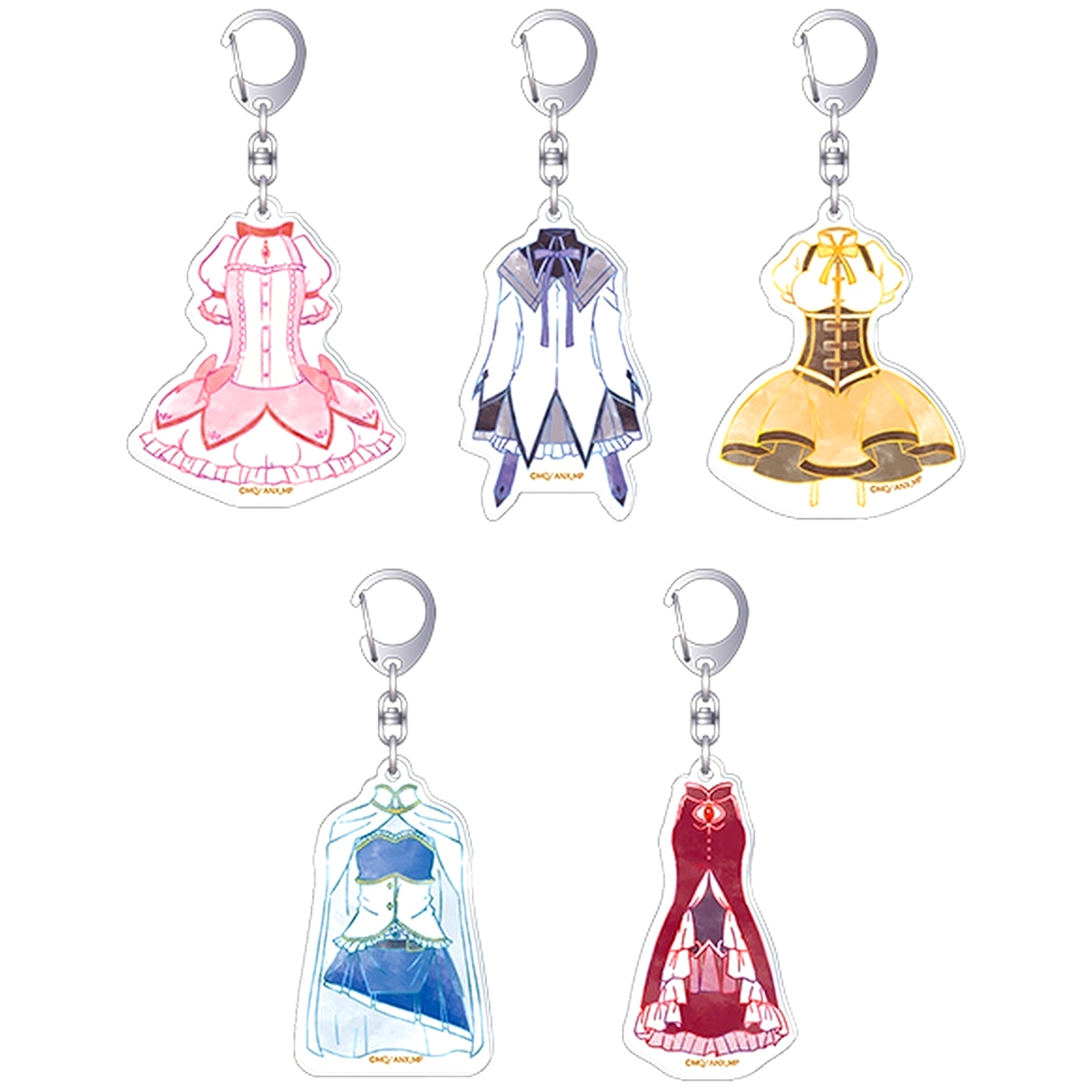 Set of 5 Puella Magi Madoka Magica Acrylic Keychain Collection Magical Girl Outfit [USED]
