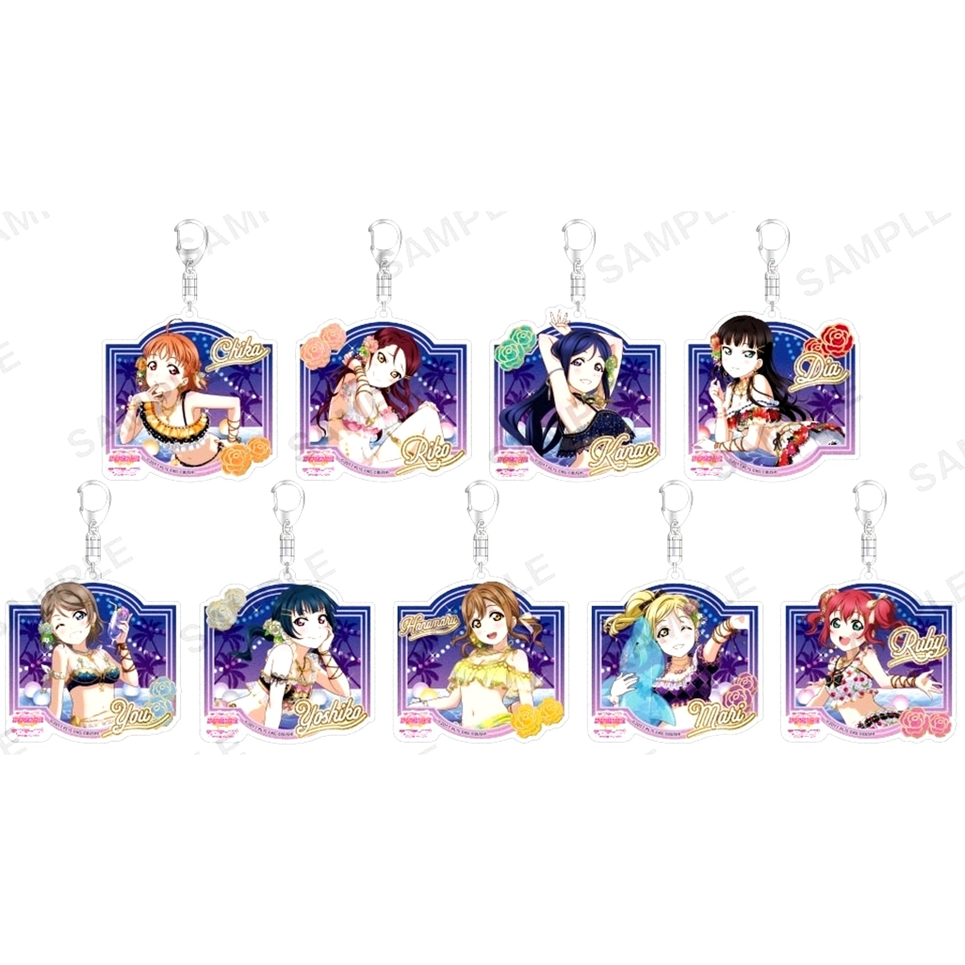 Set of 9 Love Live! School Idol Festival Trading Kirarin Acrylic Keychain Aqours Summer Night Ver. [USED]
