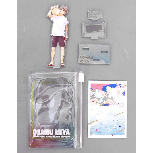 Osamu Miya Color Beach Motif Mini Acrylic Stand - with Background Card & Storage Pouch Haikyu!! x Bunbougu Cafe 2021 [USED]