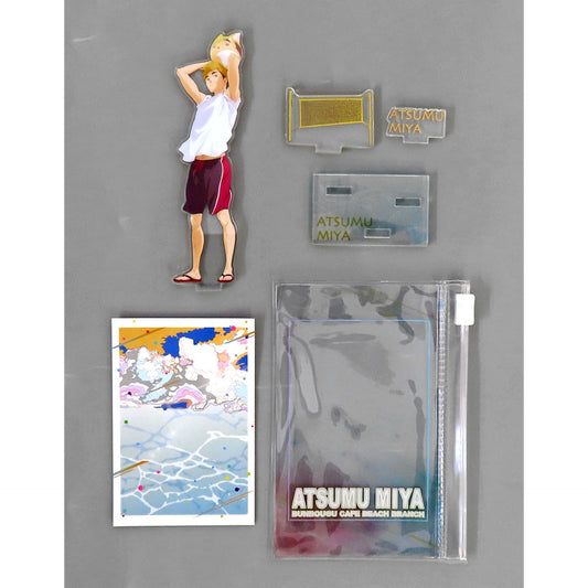 Atsumu Miya Color Beach Motif Mini Acrylic Stand - with Background Card & Storage Pouch Haikyu!! x Bunbogu Cafe 2021 [USED]