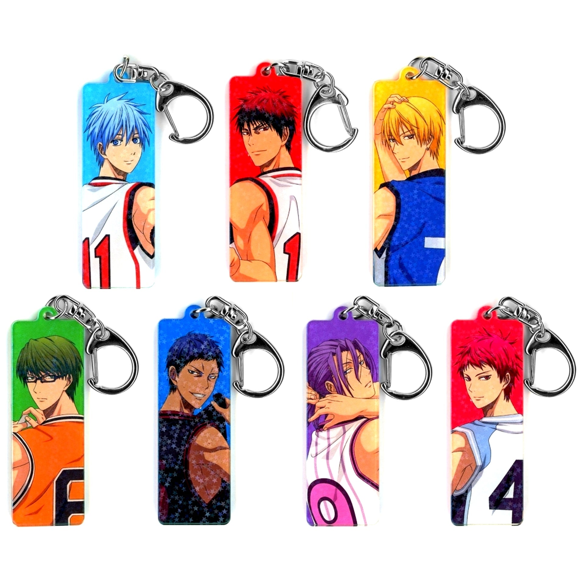 Set of 7 Kuroko's Basketball POP UP SHOP in Marui Illustration Fighting Back Ver. Trading Hologram Stick Acrylic Keychain [USED]