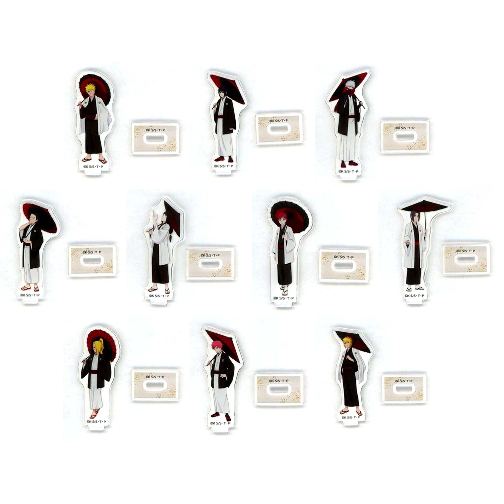 Set of 10 Naruto Shippuden Illustration Japanese Umbrella Kimono Ver. Trading Acrylic Stand Vol. 2 [USED]