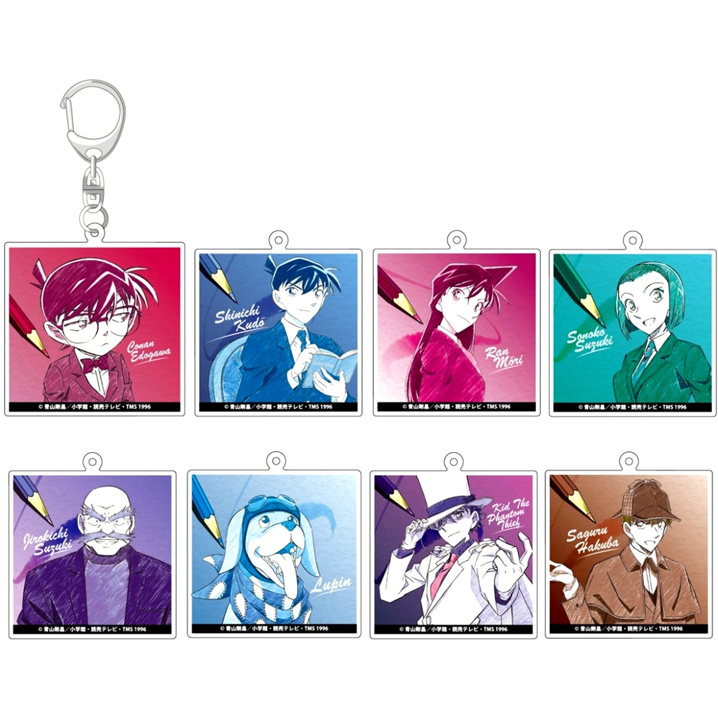 Set of 8 Detective Conan Pencil Art Trading Acrylic Keychain Collection Vol.5 [USED]