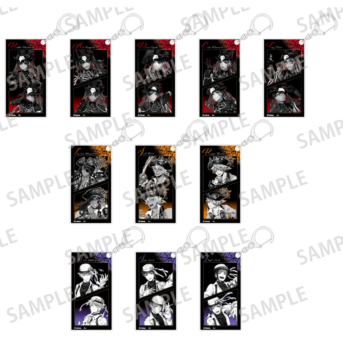 Set of 11 Disney Twisted-Wonderland Scary Dress Ver. Monochrome Trading Slim Keychain Vol.1 [USED]