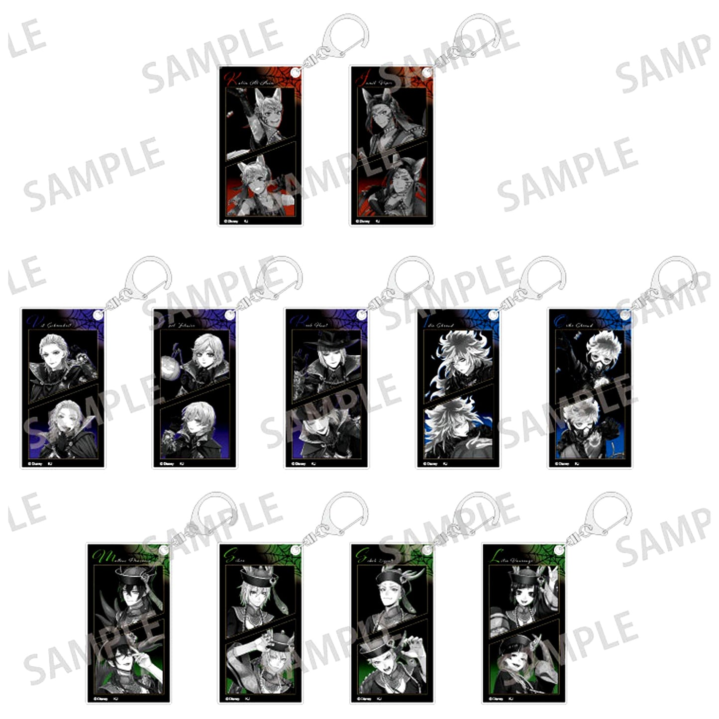 Set of 11 Disney Twisted-Wonderland Scary Dress Ver. Monochrome Trading Slim Keychain Vol.2 [USED]