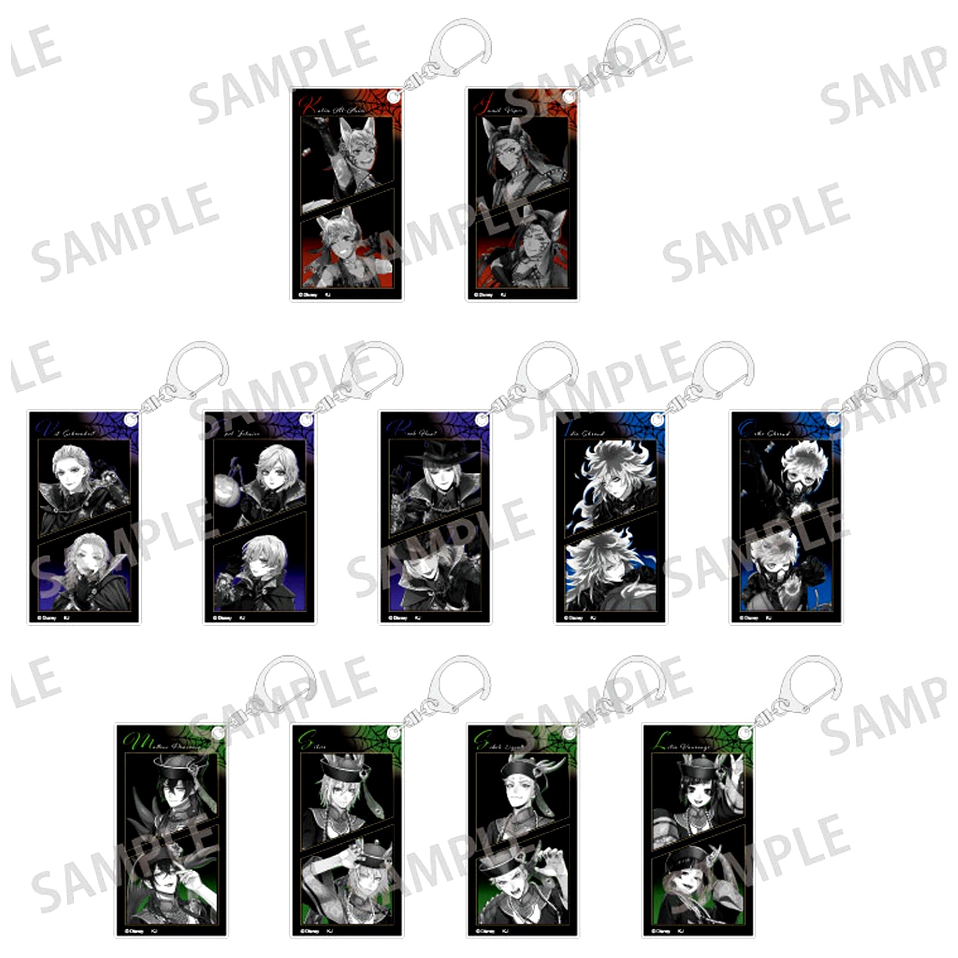 Set of 11 Disney Twisted-Wonderland Scary Dress Ver. Monochrome Trading Slim Keychain Vol.2 [USED]