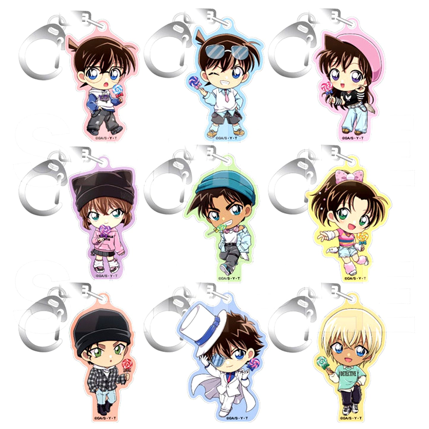Set of 9 Detective Conan Acrylic Keychain Collection Lollipop Mini [USED]