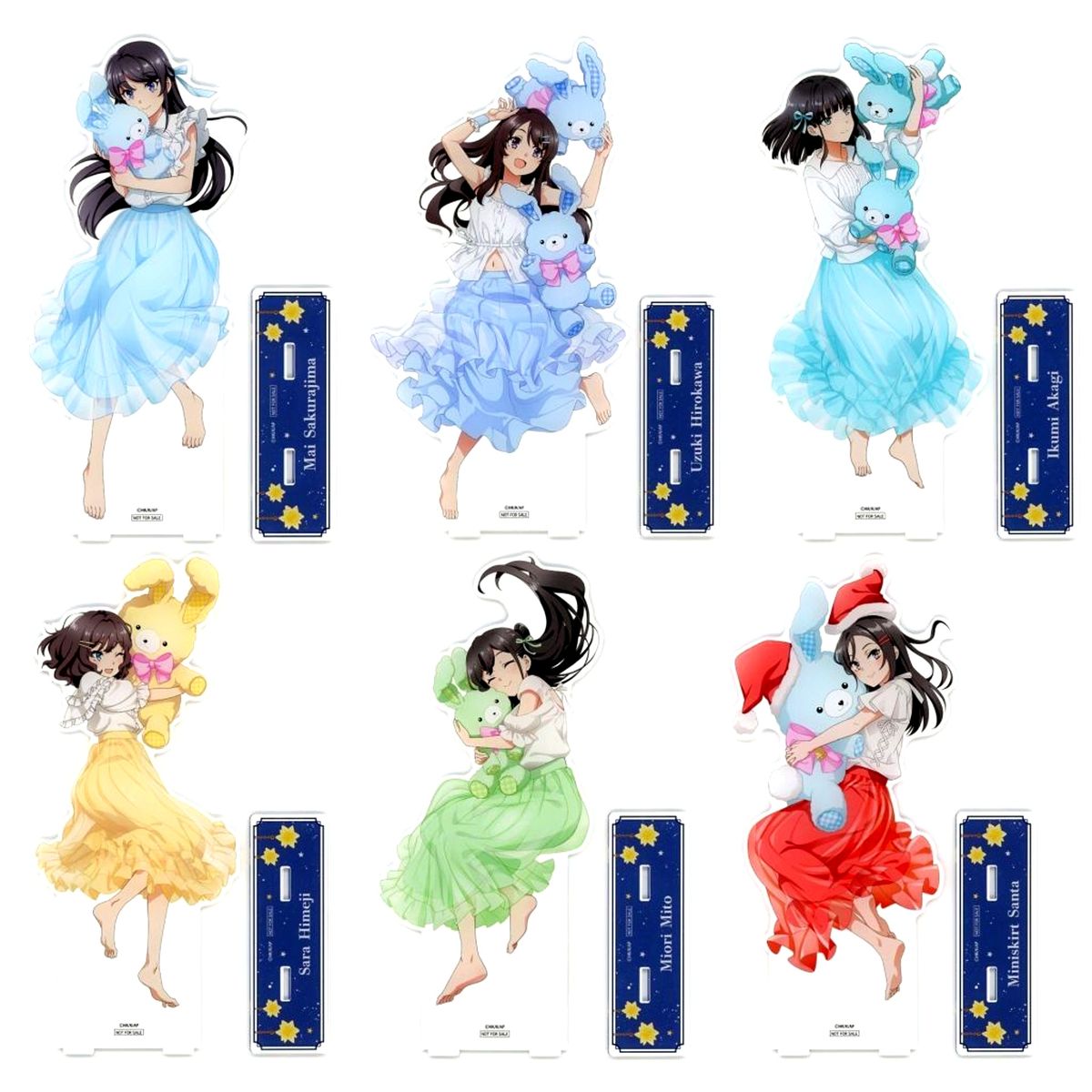 Set of 6 Big Acrylic Stand Rascal Does Not Dream of Santa Claus Happiness Can Badge BOX Happiness Prize [USED]