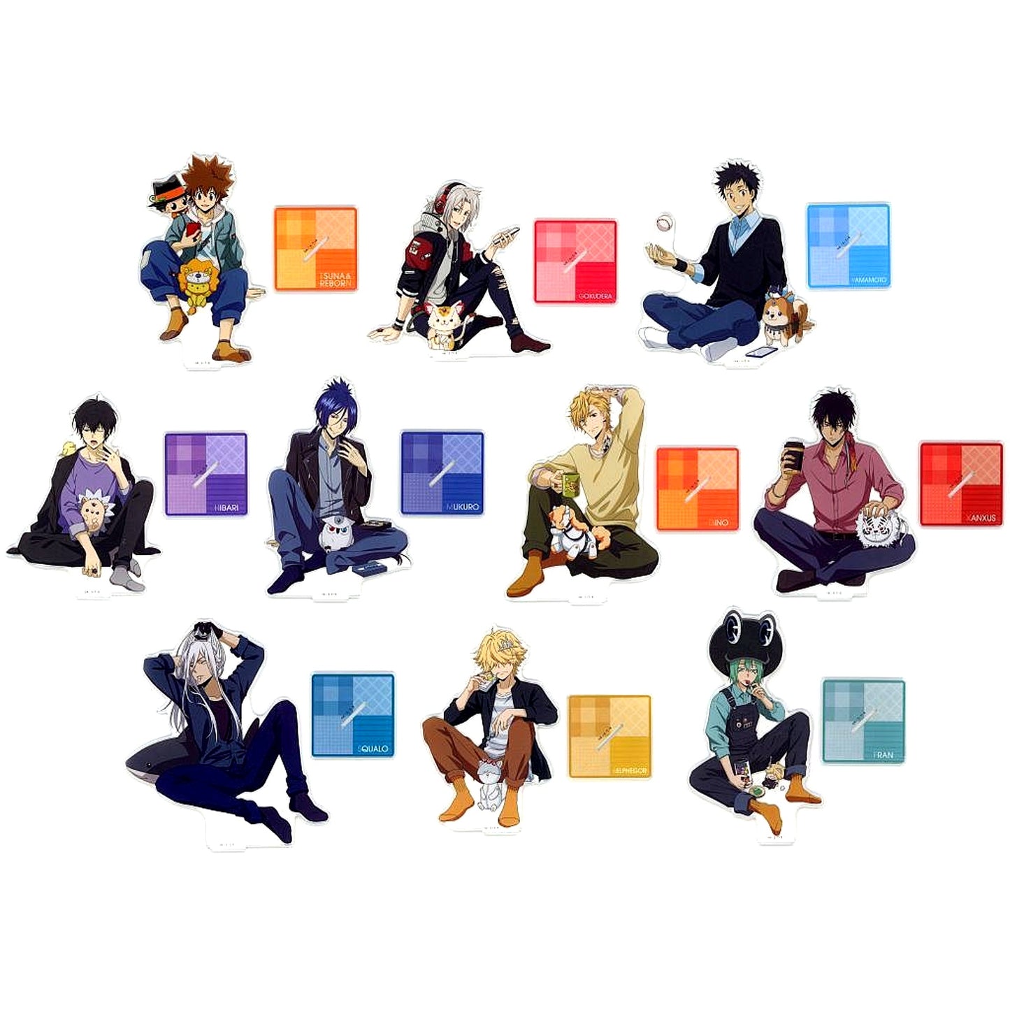 Set of 10 Katekyo Hitman Reborn! Hikokuji Chill out A Prize BIG Clear Stand [USED]