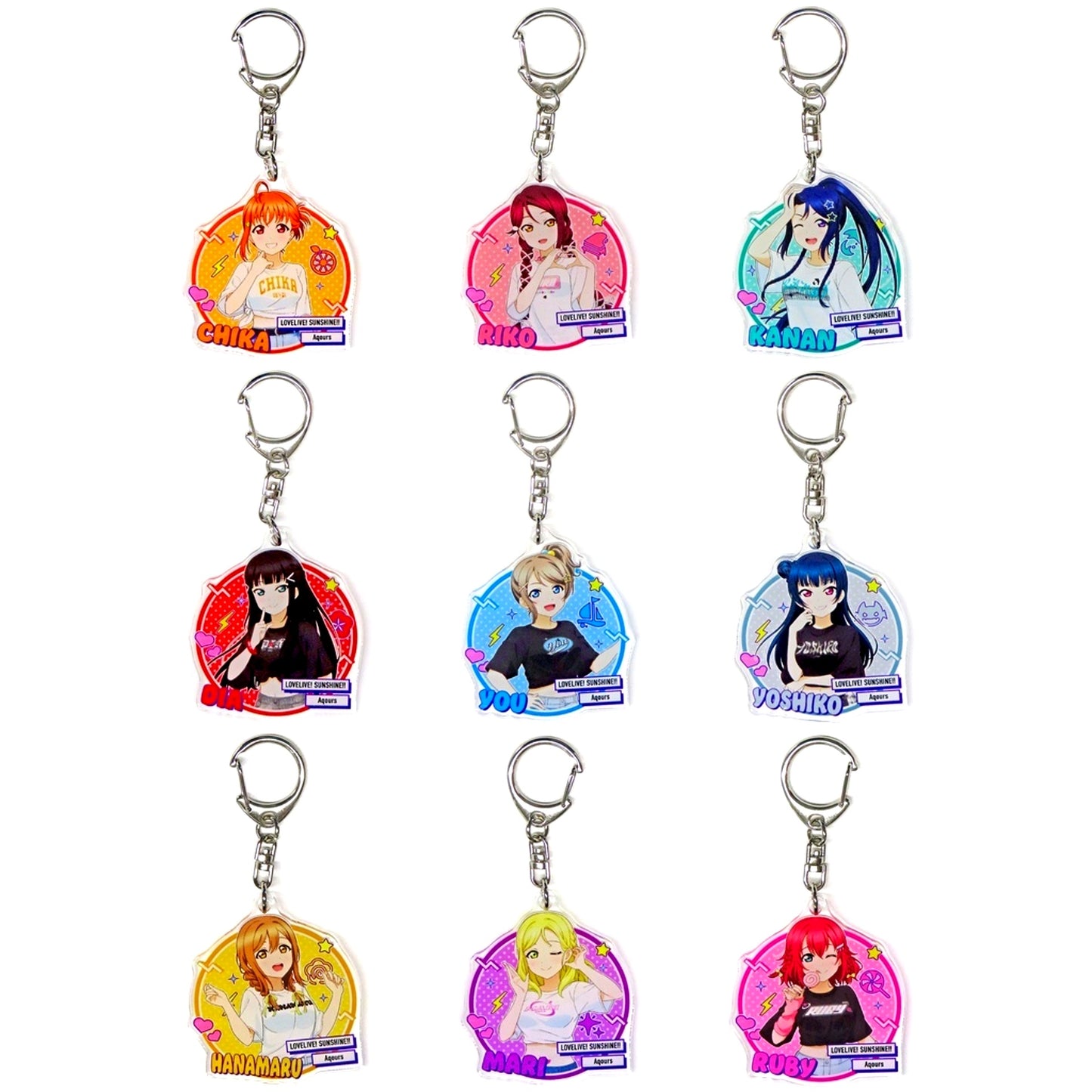 Set of 9 Love Live! Sunshine!! arti-mate Trading Acrylic Keychain Illustration Y2K Fashion Ver. [USED]