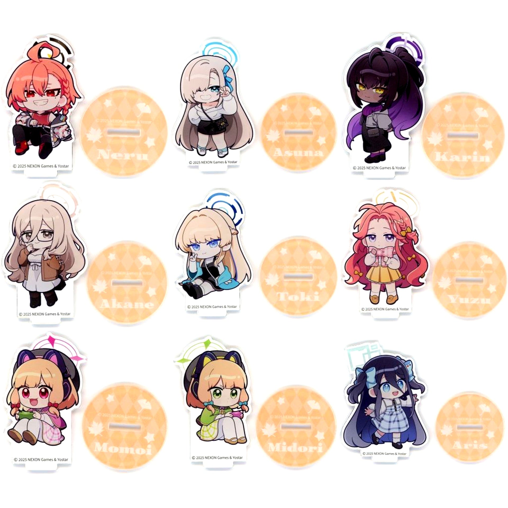 Set of 9 Autumn Clothes Ver. Blue Archive x SMILE BASE CAFE Autumn Code Random Acrylic Mini Stand [USED]