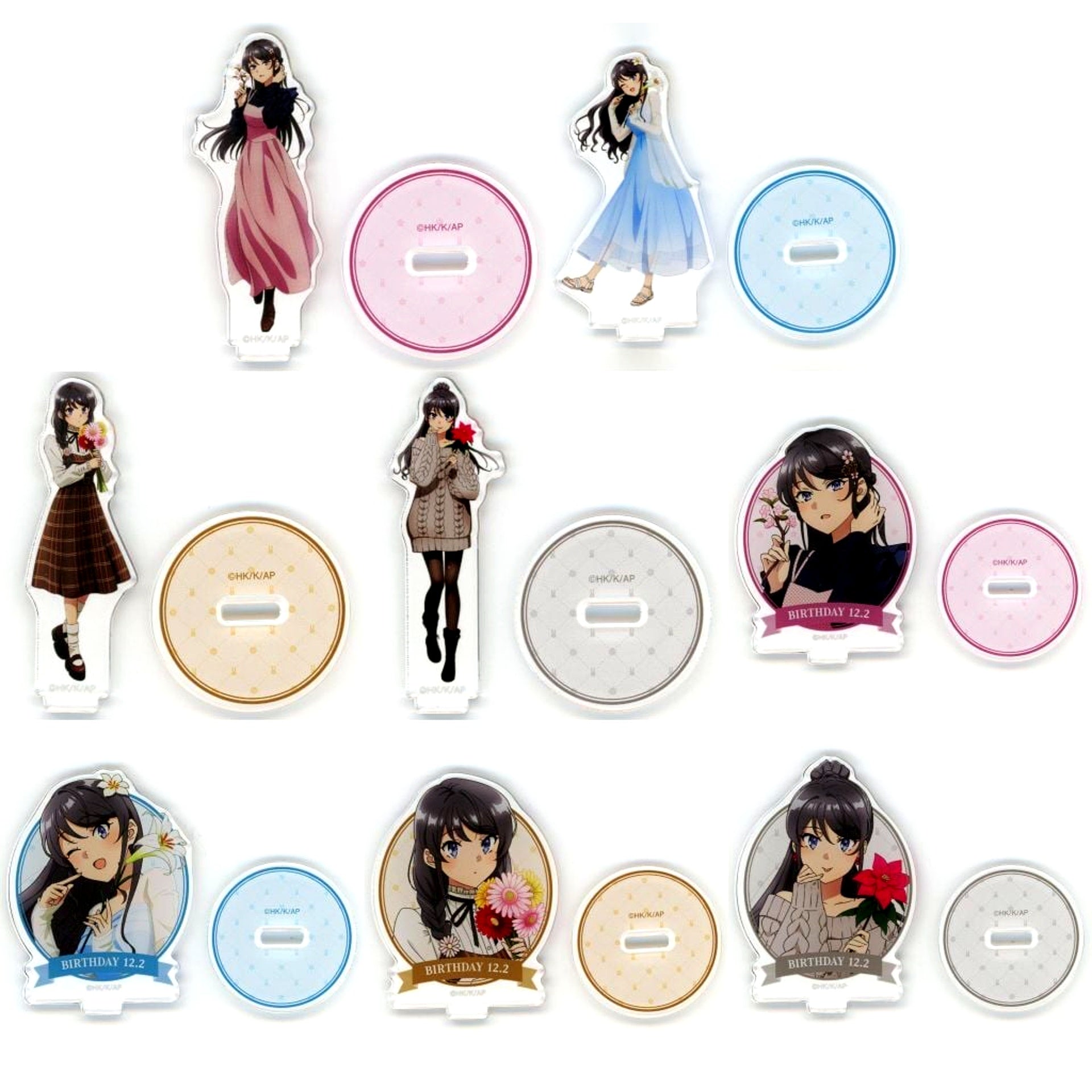 Set of 8 Seishun Buta Yarou wa Season Girl no Yume wo Minai Illustration Trading Acrylic Stand Mai Sakurajima Birthday 2025 Ver. Mai Sakurajima Birthday Fair 2025 in Animate [USED]