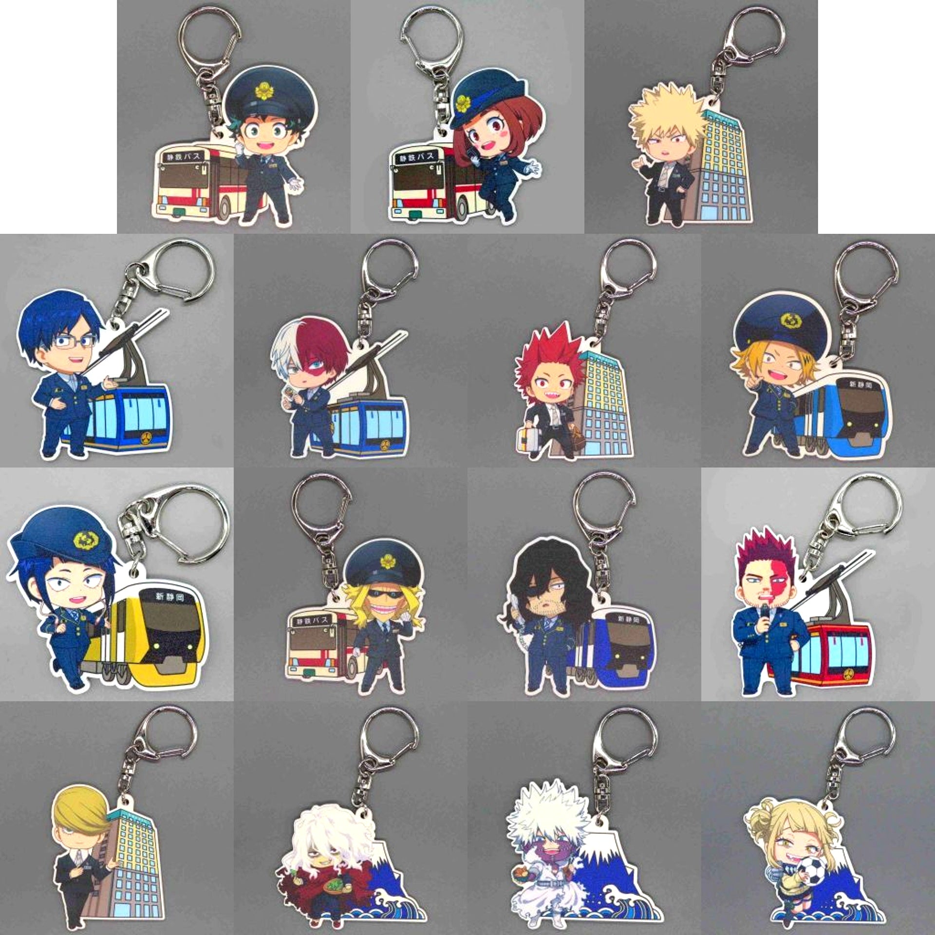 Set of 15 My Hero Academia x Shizuoka Railway MHA Came to Shizutetsu! 2025 Trading Rubber Keychain [USED]