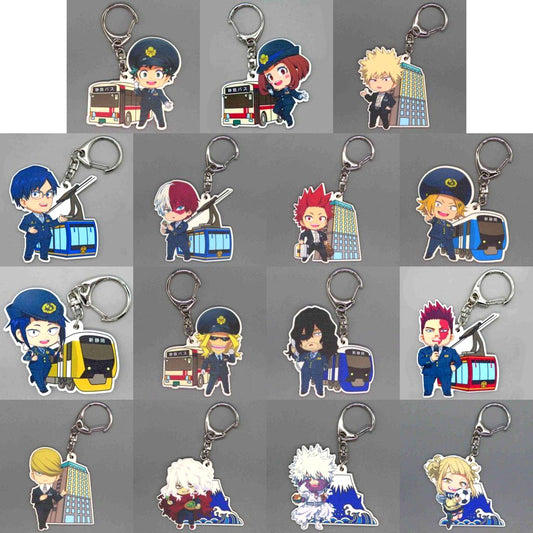 Set of 15 My Hero Academia x Shizuoka Railway MHA Came to Shizutetsu! 2025 Trading Rubber Keychain [USED]