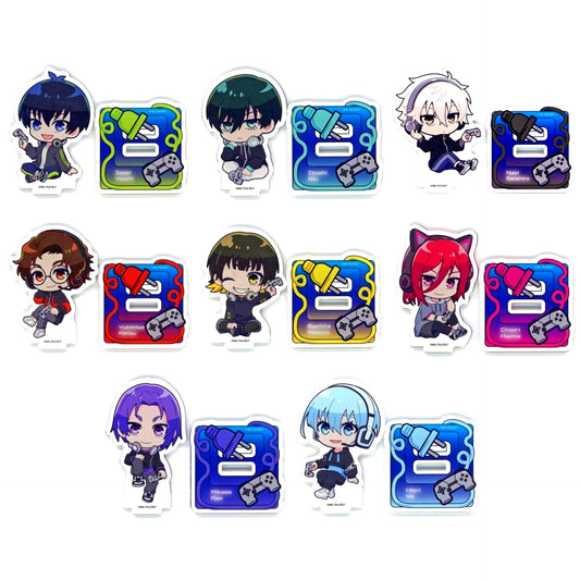 Set of 8 Blue Lock POP UP SHOP Acrylic Petit Stand Game Commentary Ver. Original Mini Character [USED]