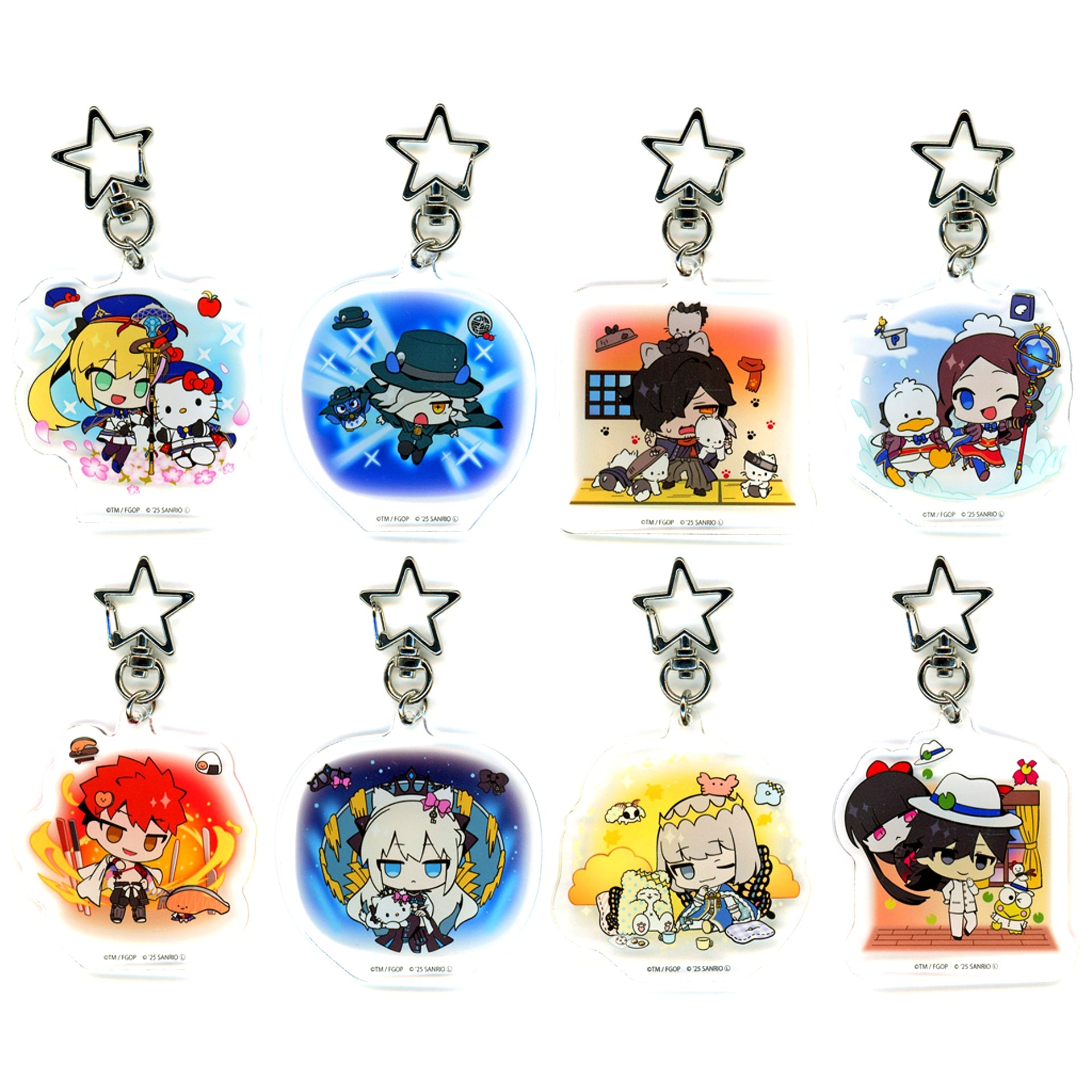 Set of 8 Fate/Grand Order x Sanrio Characters Star Shaped Carabiner Acrylic Keychain 03 Collabo Illustration [USED]