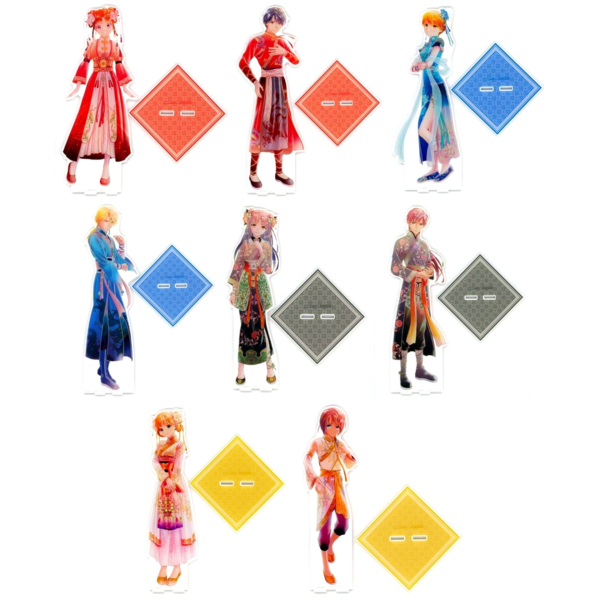 Set of 8 Fushigi Yugi Yuu Watase Illustration Chinese Outfit Ver. Atari-tsuki Ichigeki Collection 75mm Matte Button Atari Prize Extra Large Acrylic Stand [USED]