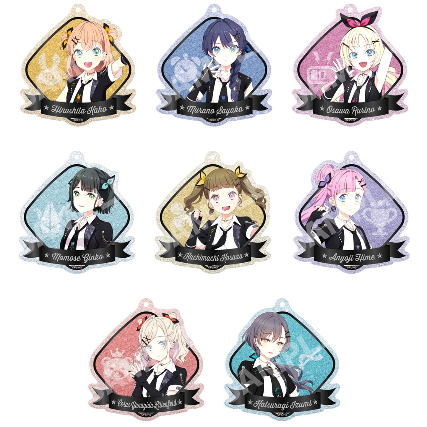 Set of 8 I Do Me! Ver. Metallic Acrylic Keychain A Love Live! Hasunosora Girls' High School Idol Club [USED]