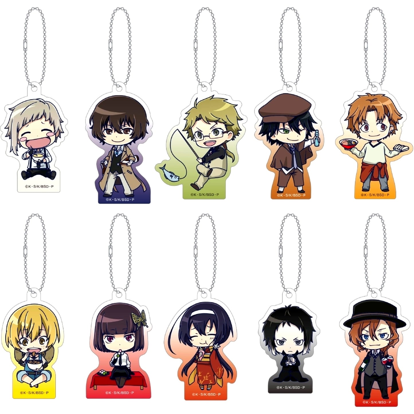 Set of 10 Bungo Stray Dogs Chibi Character Acrylic Keychain Collection [USED]