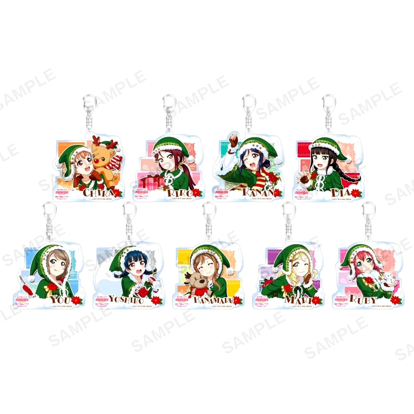 Set of 9 Christmas Present Ver. Trading Acrylic Keychain Love Live! School Idol Festival Aqours [USED]