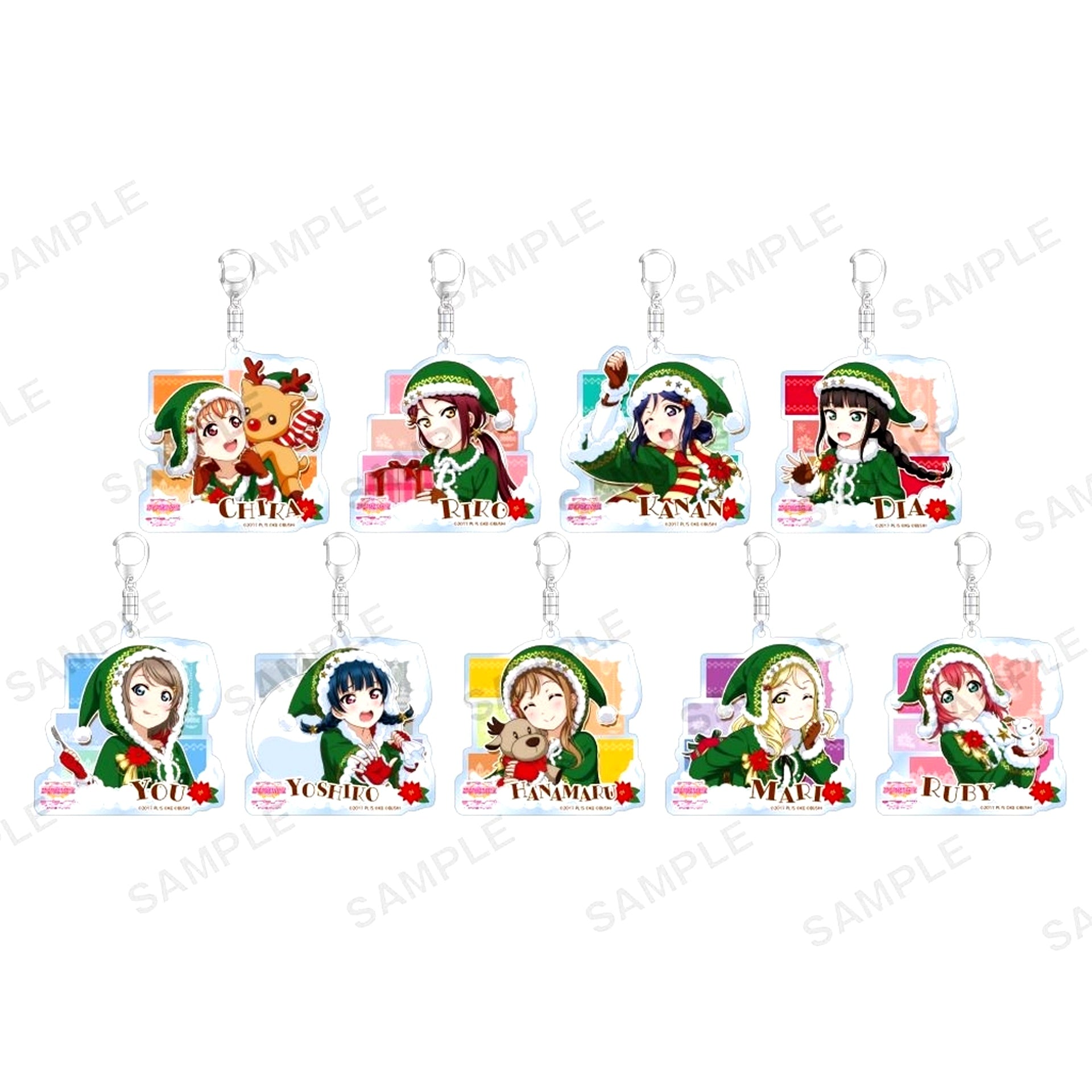 Set of 9 Christmas Present Ver. Trading Acrylic Keychain Love Live! School Idol Festival Aqours [USED]