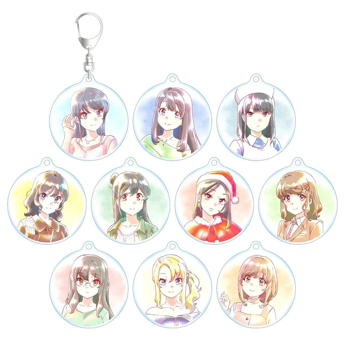 Set of 10 Rascal Does Not Dream of Santa Claus Trading Ani-Art aqua label Acrylic Keychain [USED]