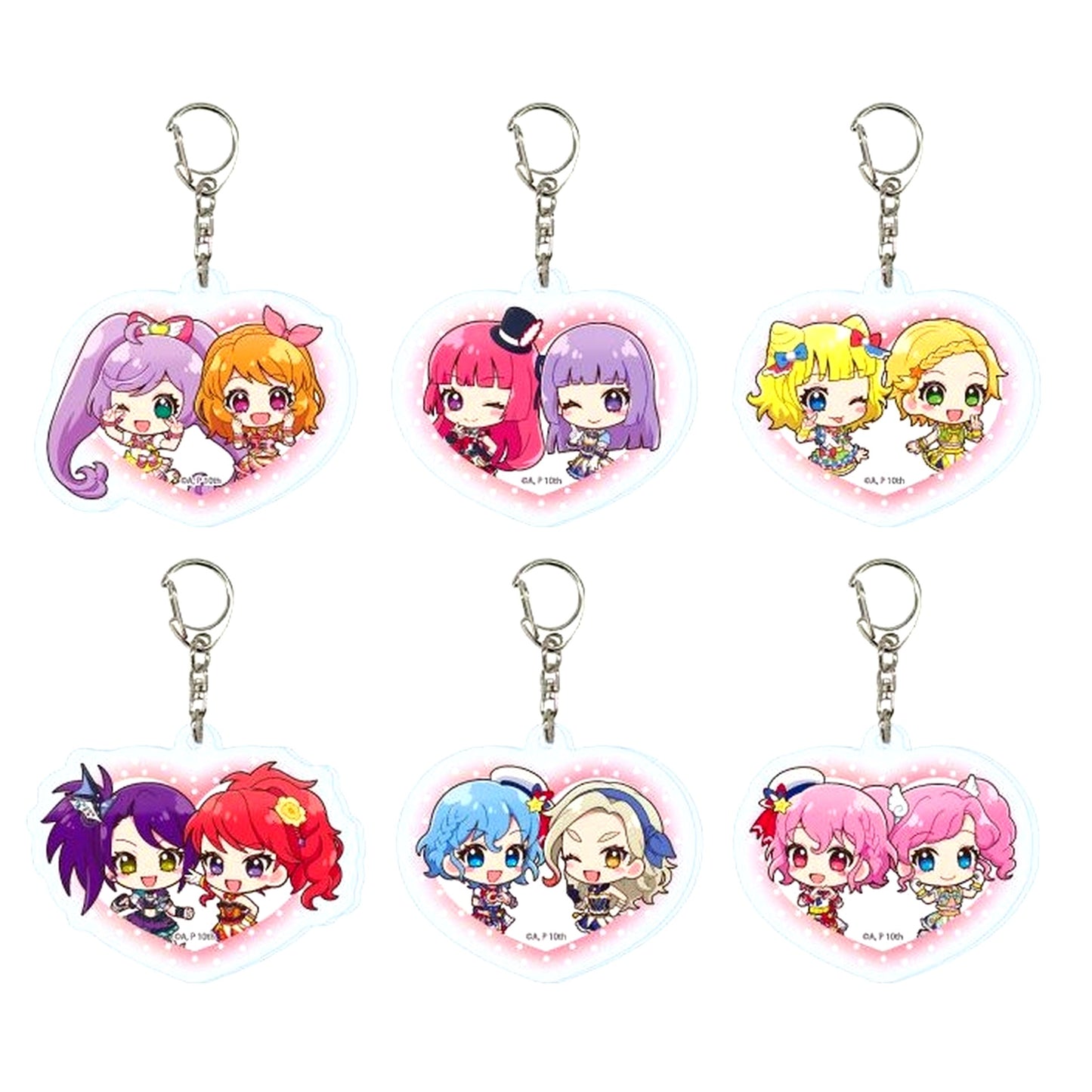 Set of 6 Aikatsu! x PriPara The Movie Deai no Kiseki! Trading Acrylic Keychain 01 Mini Character Illustration [USED]