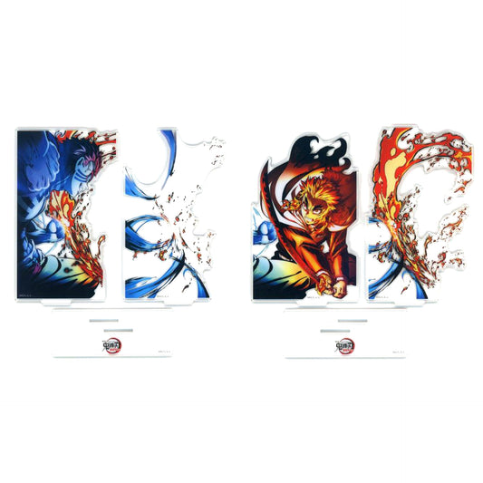 Set of 2 Layered Acrylic Stand Demon Slayer The Movie Mugen Train 5th Anniversary Webshop Kuji Kyojuro vs Akaza B Prize [USED]