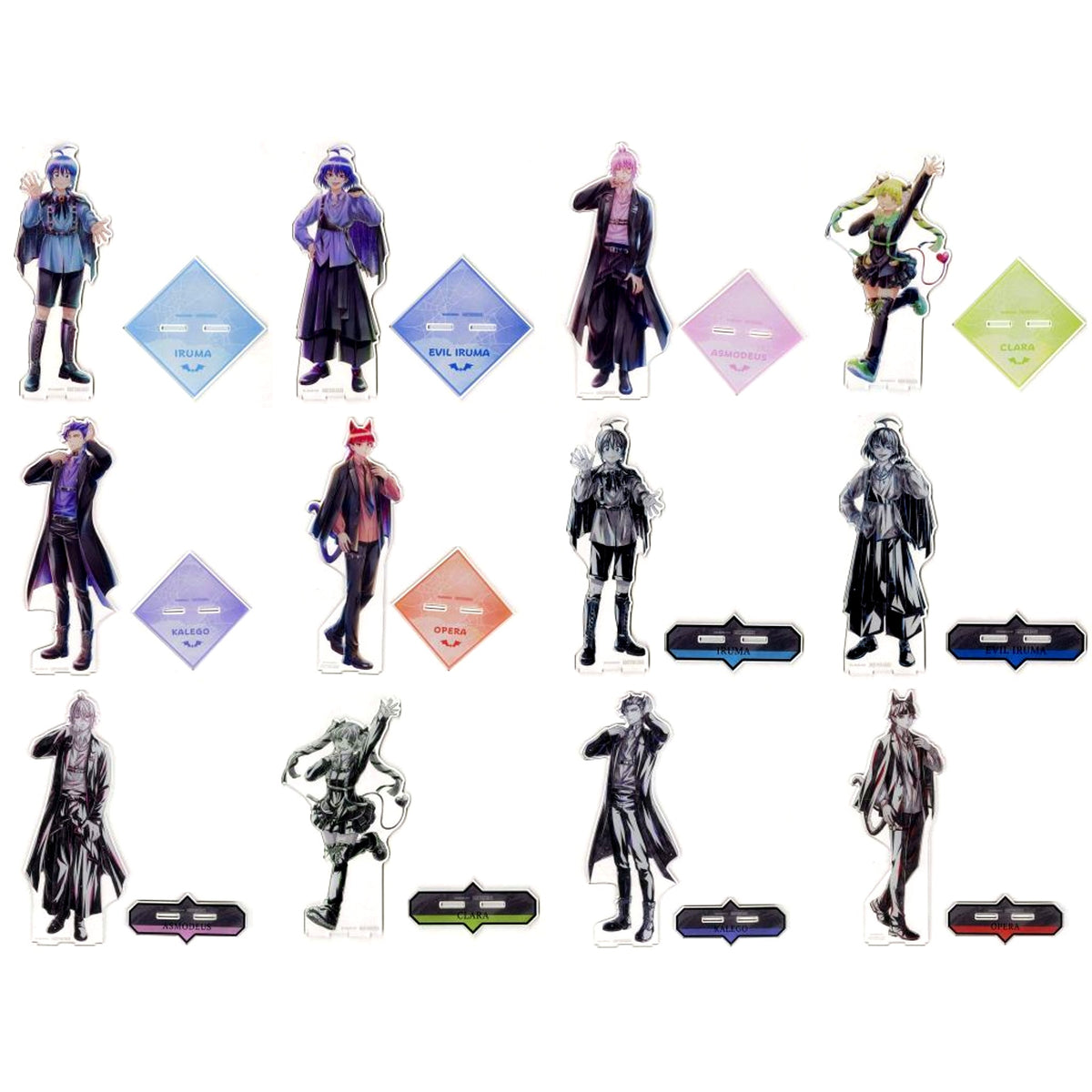 Set of 12 Anime Welcome to Demon School! Iruma-kun Illustration Black Outfit Ver. Ani-Art aqua label & BLACK LABEL Ichigeki Collection 75mm Button Atari Prize Extra Large Acrylic Stand [USED]