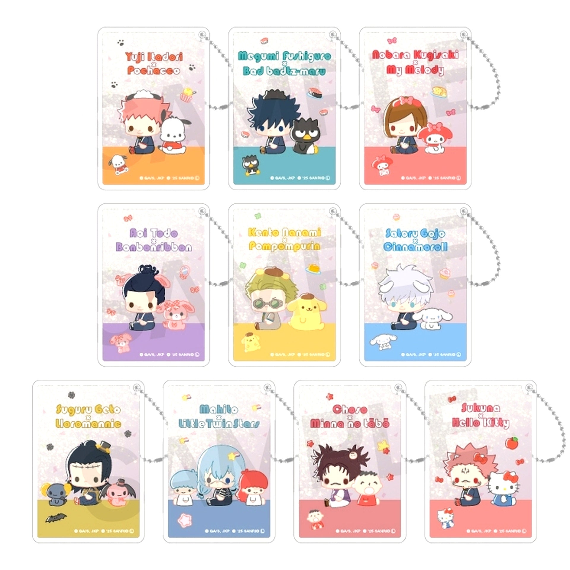 Set of 10 Jujutsu Kaisen x Sanrio Characters Random Glitter Keychain [USED]