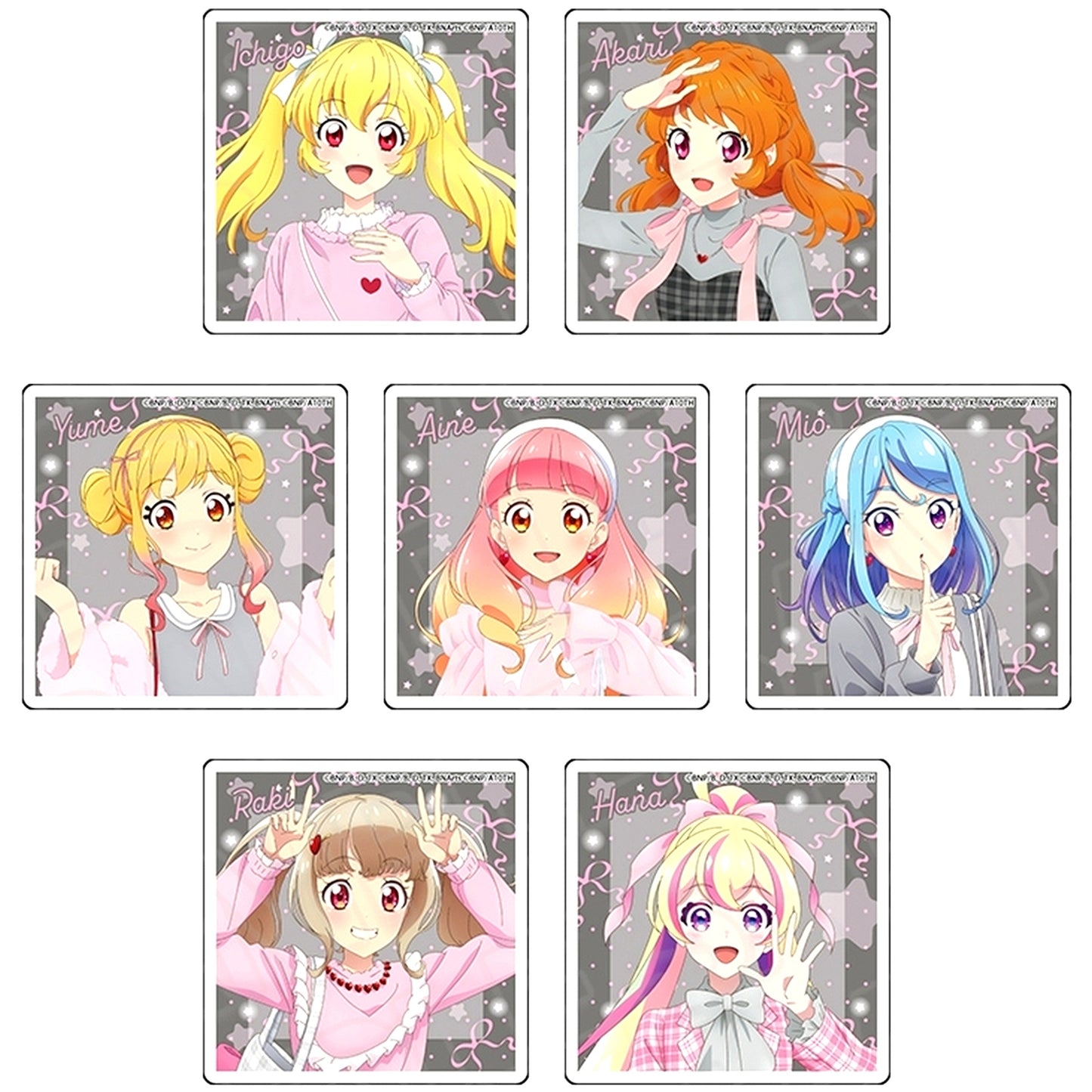 Set of 7 Aikatsu! Series Pink x Gray Ver. Trading Acrylic Block [USED]