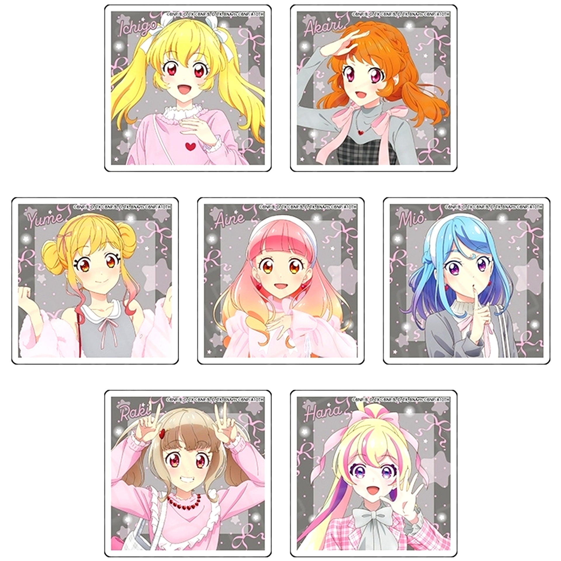 Set of 7 Aikatsu! Series Pink x Gray Ver. Trading Acrylic Block [USED]
